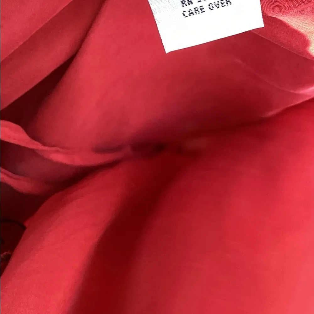 NWT Red Silk Ruffled Long Sleeve Blouse with Black Floral Embroidery (flaws) Size M - Image 10