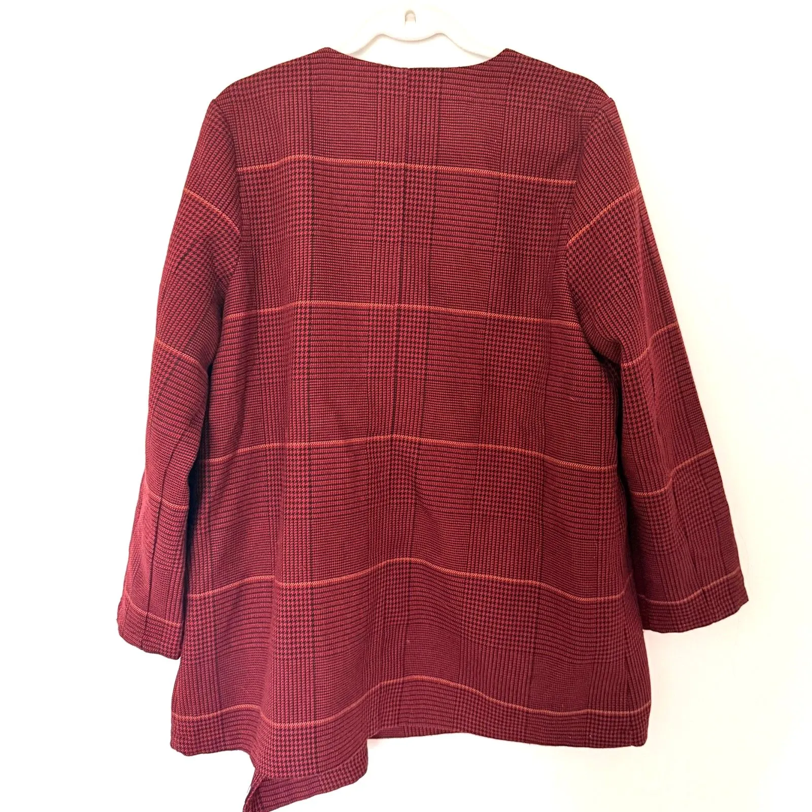 Laurie Felt Zoe Plaid Knit Fringe Trim Button Front Wrap Clueless Preppy Coat S Red - Image 3