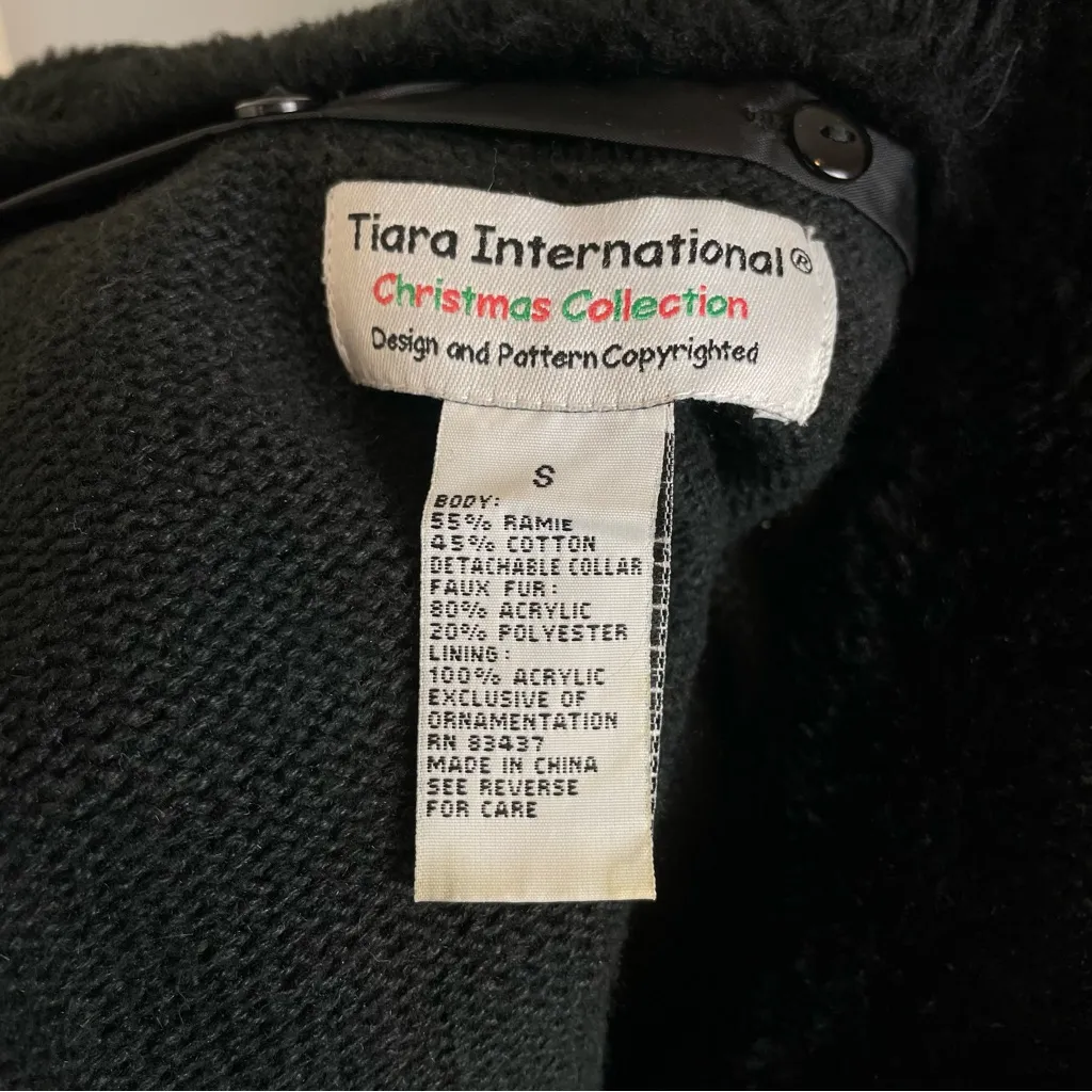 Vintage Christmas Cardigan 3D Ugly‎ Xmas Sweater Party Birds Nest Embellished Sm Black - Image 3