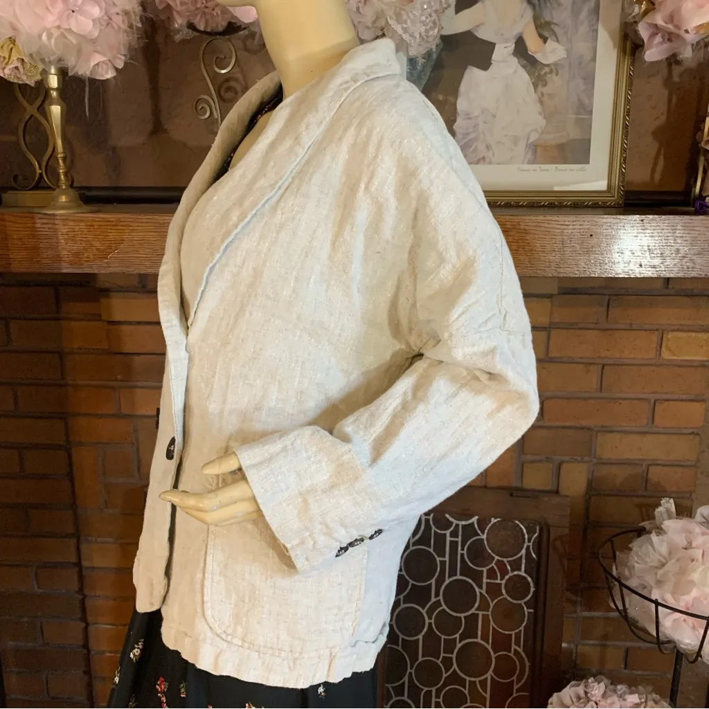 ZARA BEIGE LINEN OVER-SIZED DOUBLE BREASTED BLAZER (M) - Image 4