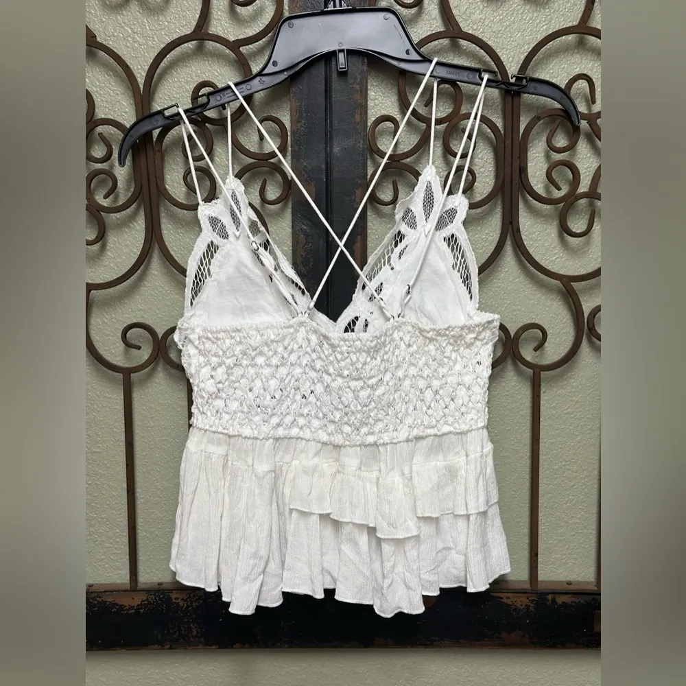 Free People Adelle lace smocked ruffle sleeveless vneck cami top - Image 3