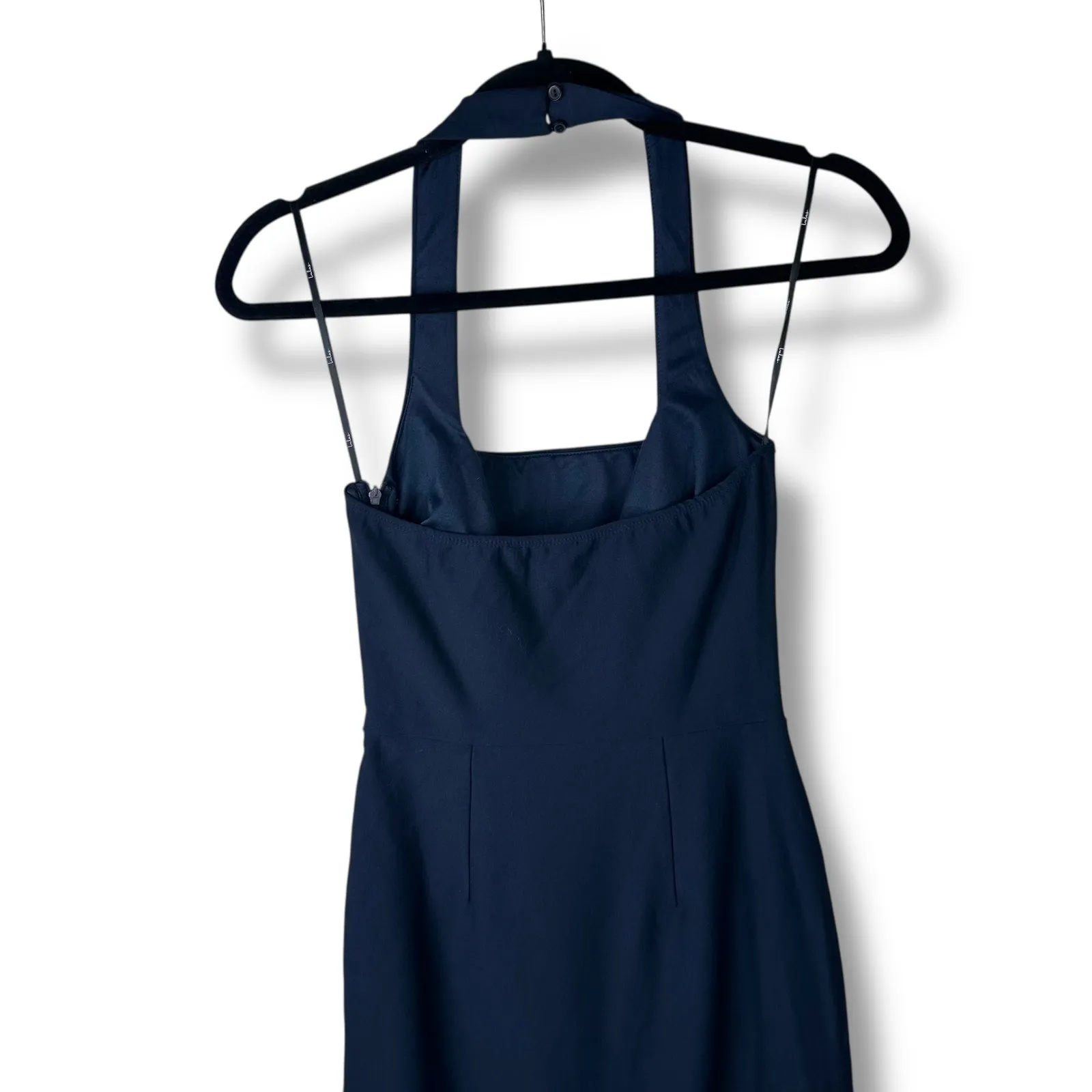 Lulus NWOT Londa Dark Navy Blue Halter Neck Trumpet Bodycon Knit Midi Dress XS - Image 8
