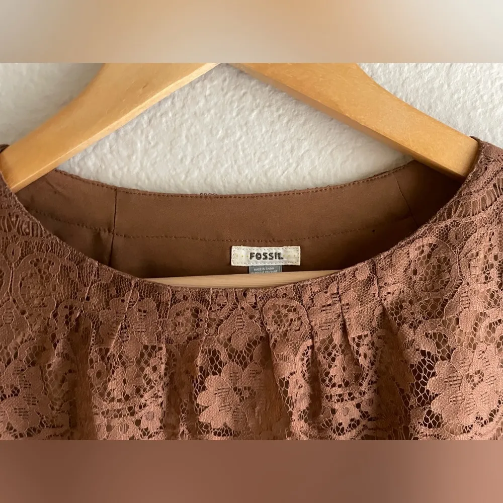 FOSSIL Y2K Brown Lace Scoopneck Top - Image 5