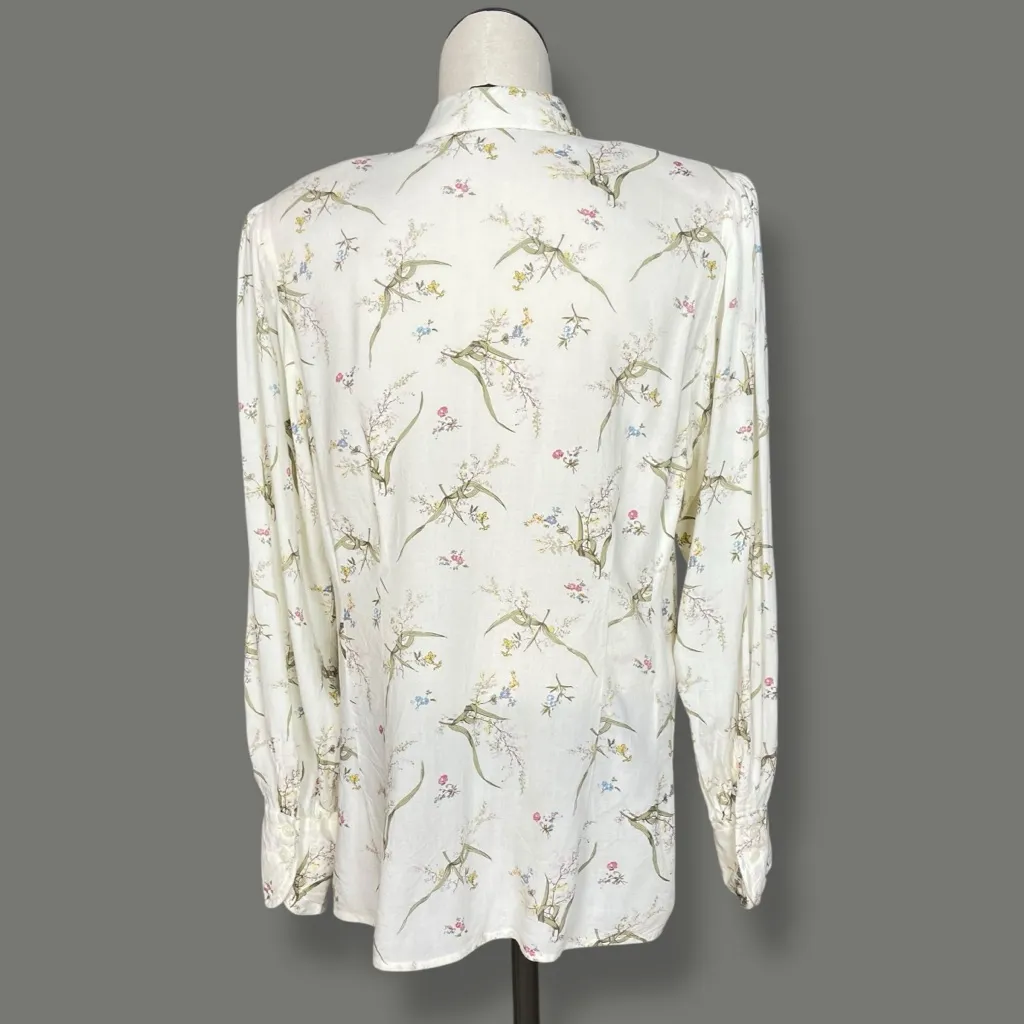 Vintage Blouse Floral Long Sleeve Women Cottagecore Round Collar Button-Up Retro - Image 2