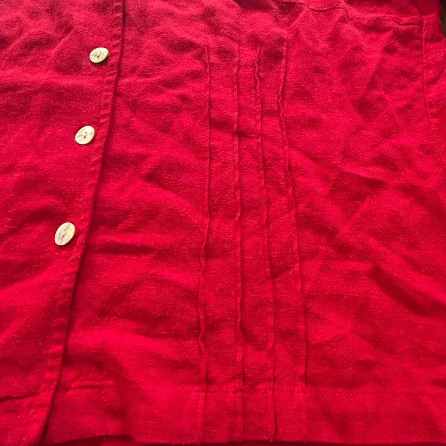 Vintage Orvis Red Linen Button Up Short Sleeve Top Matching Skirt Set Women's 16 - Image 3