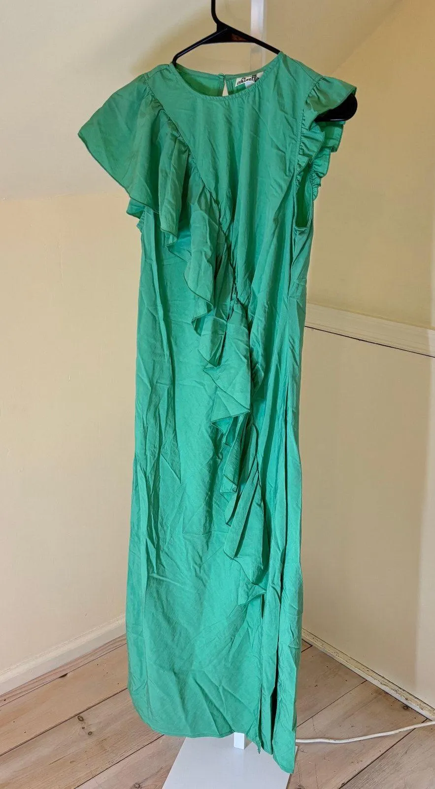 Future Collective NWT Women's Flutter Asymmetrical Ruffle Midi Dress Green S - Image 2