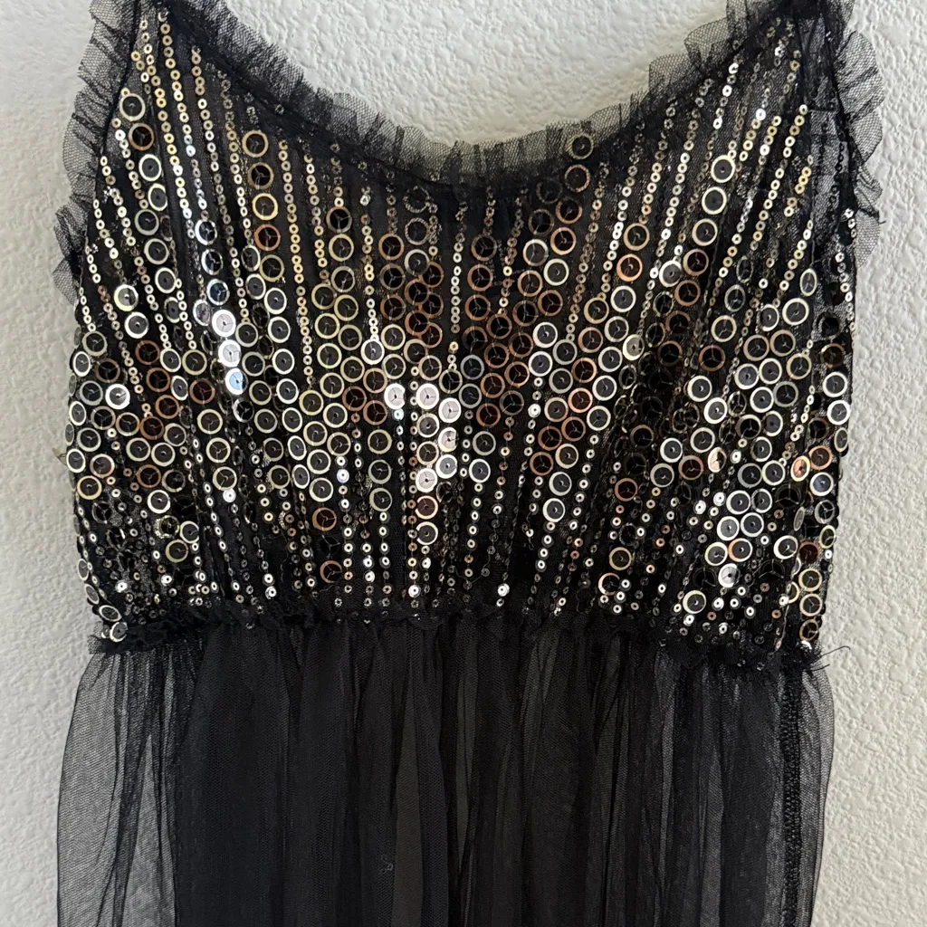 Forever 21 Black Sequin Thin Strap Cover Up See Through Mesh Dress Festival S - Image 5