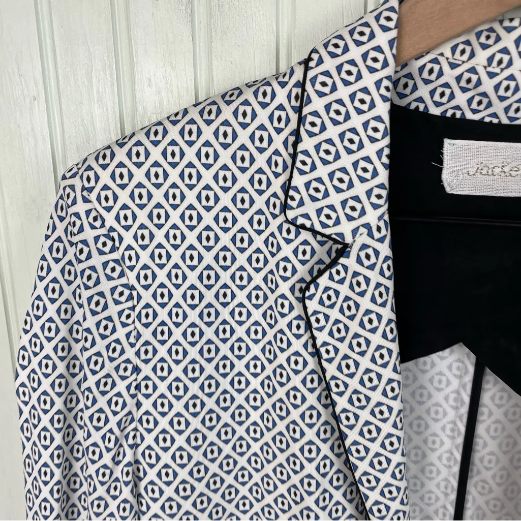 Forte Forte Jacket Viscose Printed Blazer Size III Womens Large White Blue Italy - Image 4