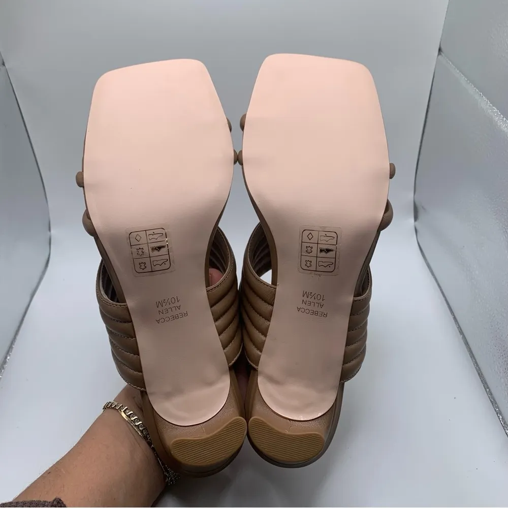 NWB Rebecca Allen Women's The Pillow Heeled Slide Sandal Nude Leather Size 10.5M - Image 10