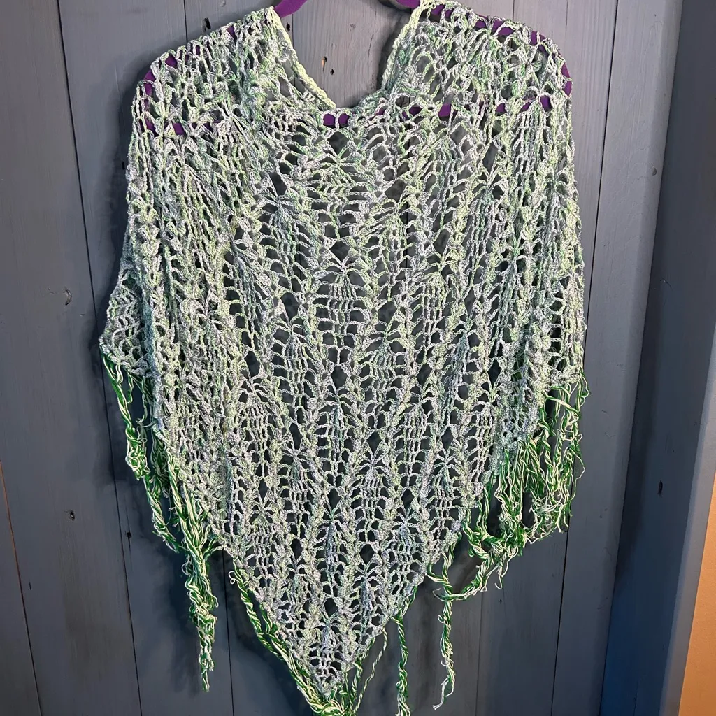 Elegant Green & Blue Crochet Wrap - Handmade - Image 4