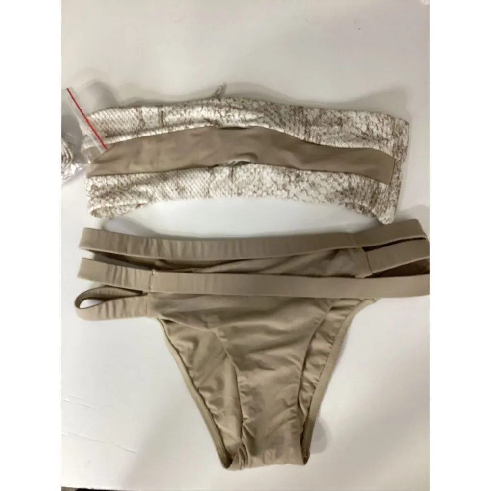 New. PQ taupe and bone bandeau bikini. M-top/S-bottom. Retails $168 - Image 10