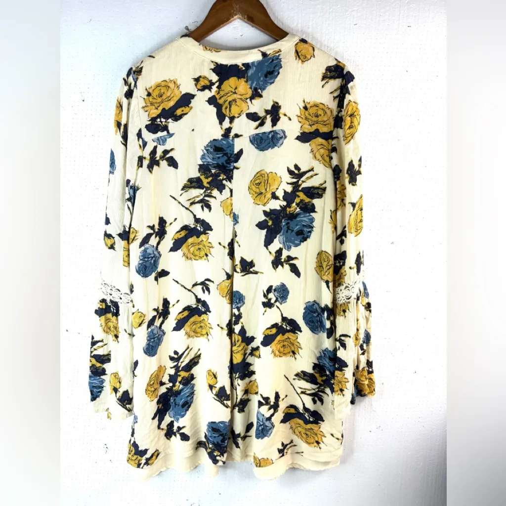 Altar'd State L Boho Trumpet Sleeve Floral Mini Dress - Blue and Yellow - Image 2