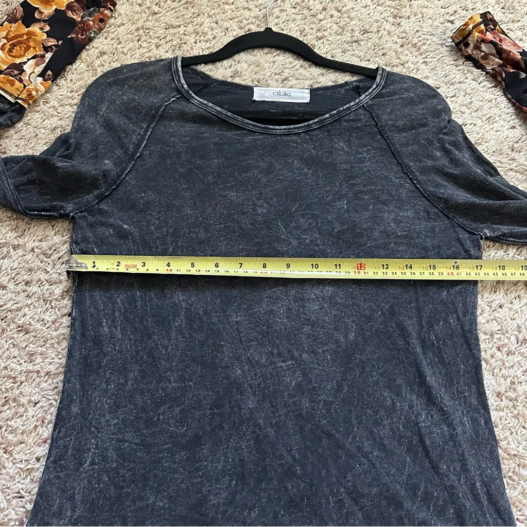 Able Mineral Wash Black Long Sleeve Top Floral Sleeve Details Med Lightweight - Image 7