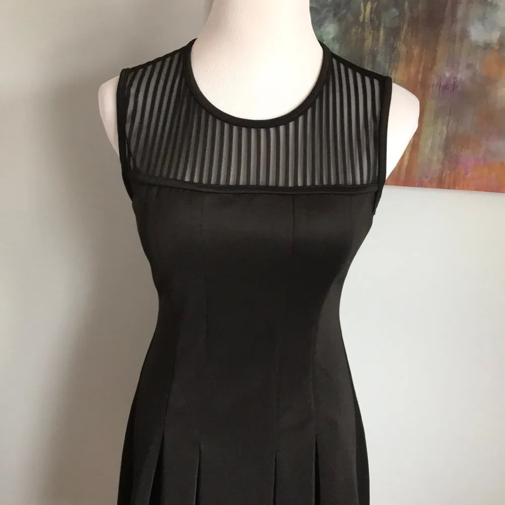 Sheer Top Black Pleated Fit & Flare Scuba mini Dress - Image 3