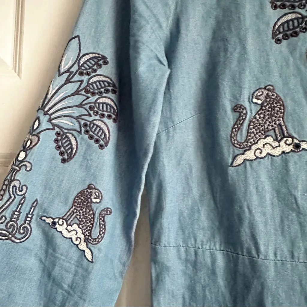 Never Fully Dressed Dreaming in the Clouds denim dress with embroidery. Blue Size 8 - Image 12