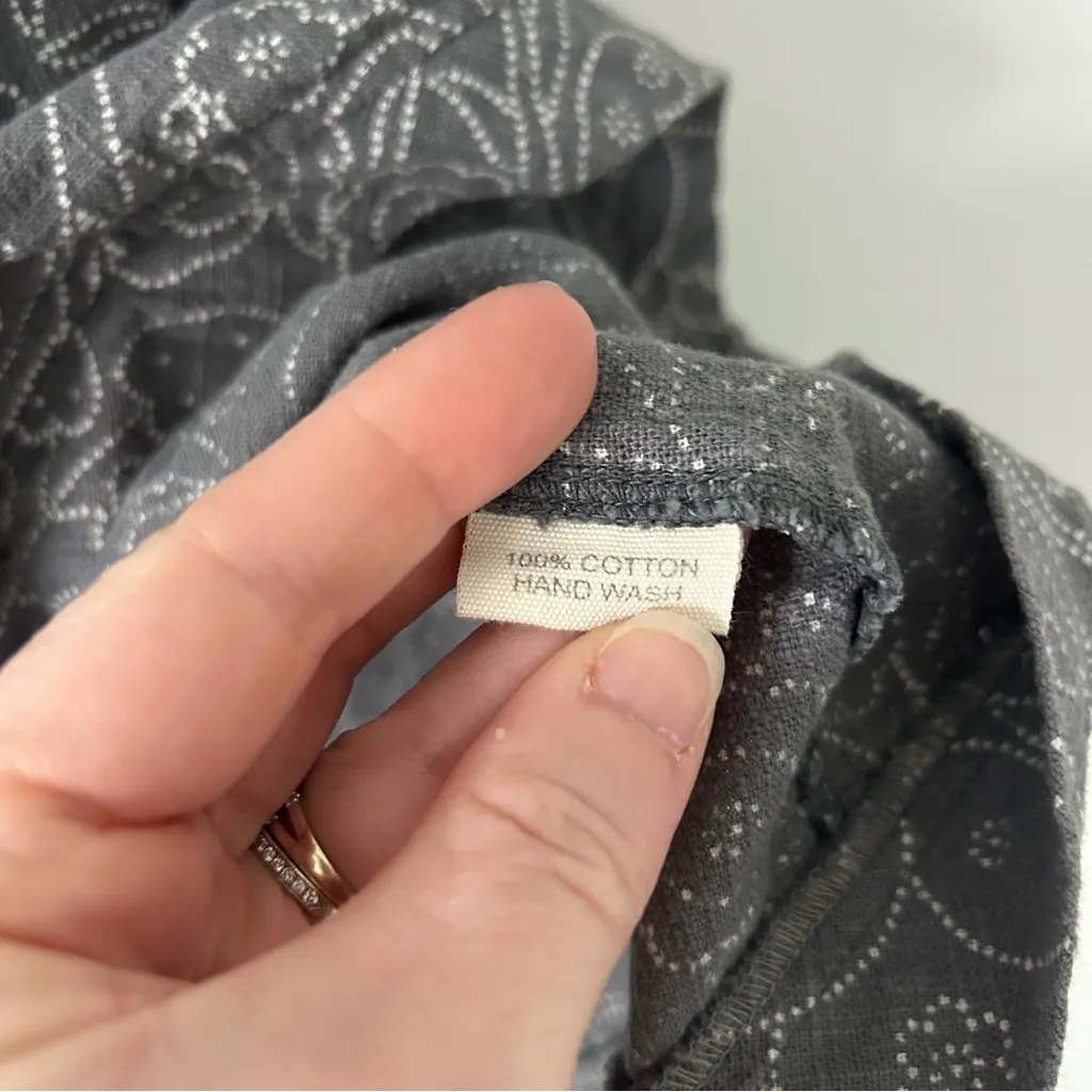 Matta Cotton Grey White Paisley Boho V Neck Casual Cottagecore Mini Dress M Gray Size M - Image 6