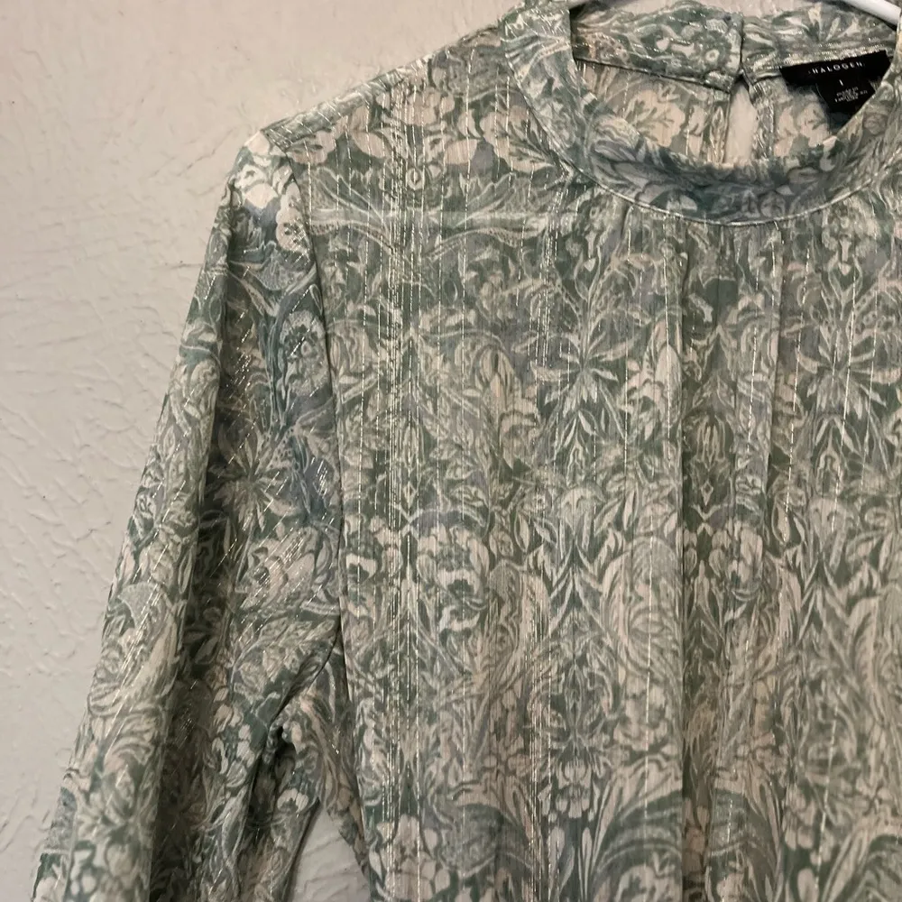 Floral Metallic Tie Waist Long Sleeve Midi Slip Over Dress  
Halogen NWOT - Image 13