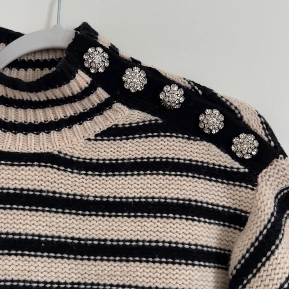 J. CREW Cable-Knit Mock-neck Pullover Sweater Size Small Stripe Jewel Buttons - Image 5