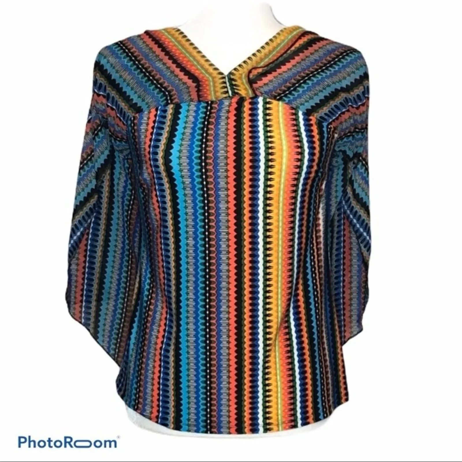 Cato Vibrant Striped Ruffle Sleeve Split Front Layered Blouse Women’s M - Image 5