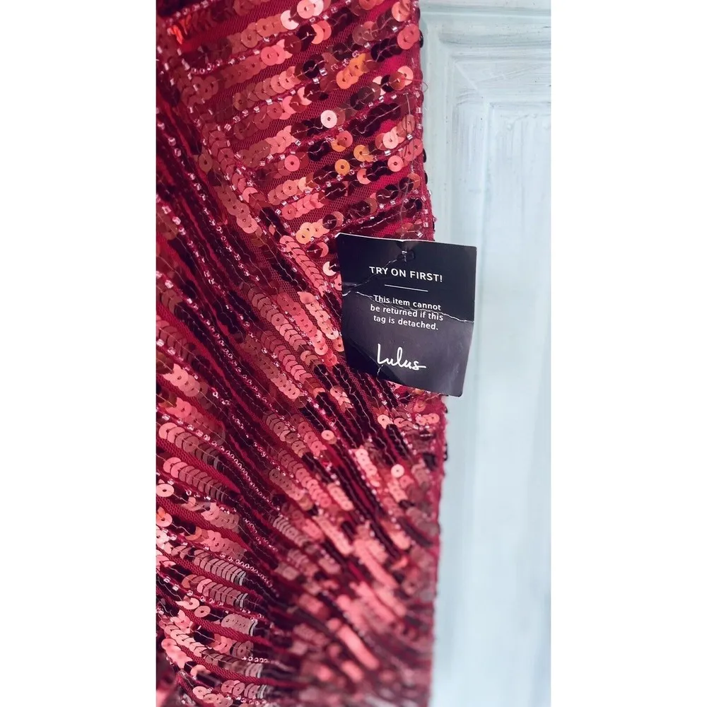 Ace Of Spades Wine Red Sequin Bodycon Dress By Lulu’s Size Small - Image 3