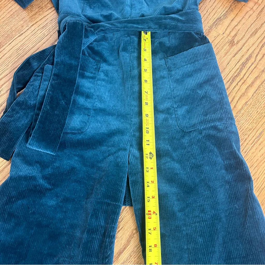 Rachel Rachel Roy | Dark Peacock Corduroy Velvet belted Jumpsuit Size 12 Green - Image 15