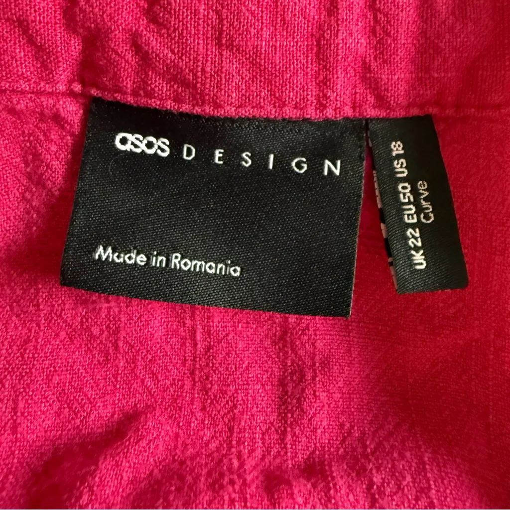 ASOS Fuchsia Linen Blend Button-Down Shirt US 18 - Image 3