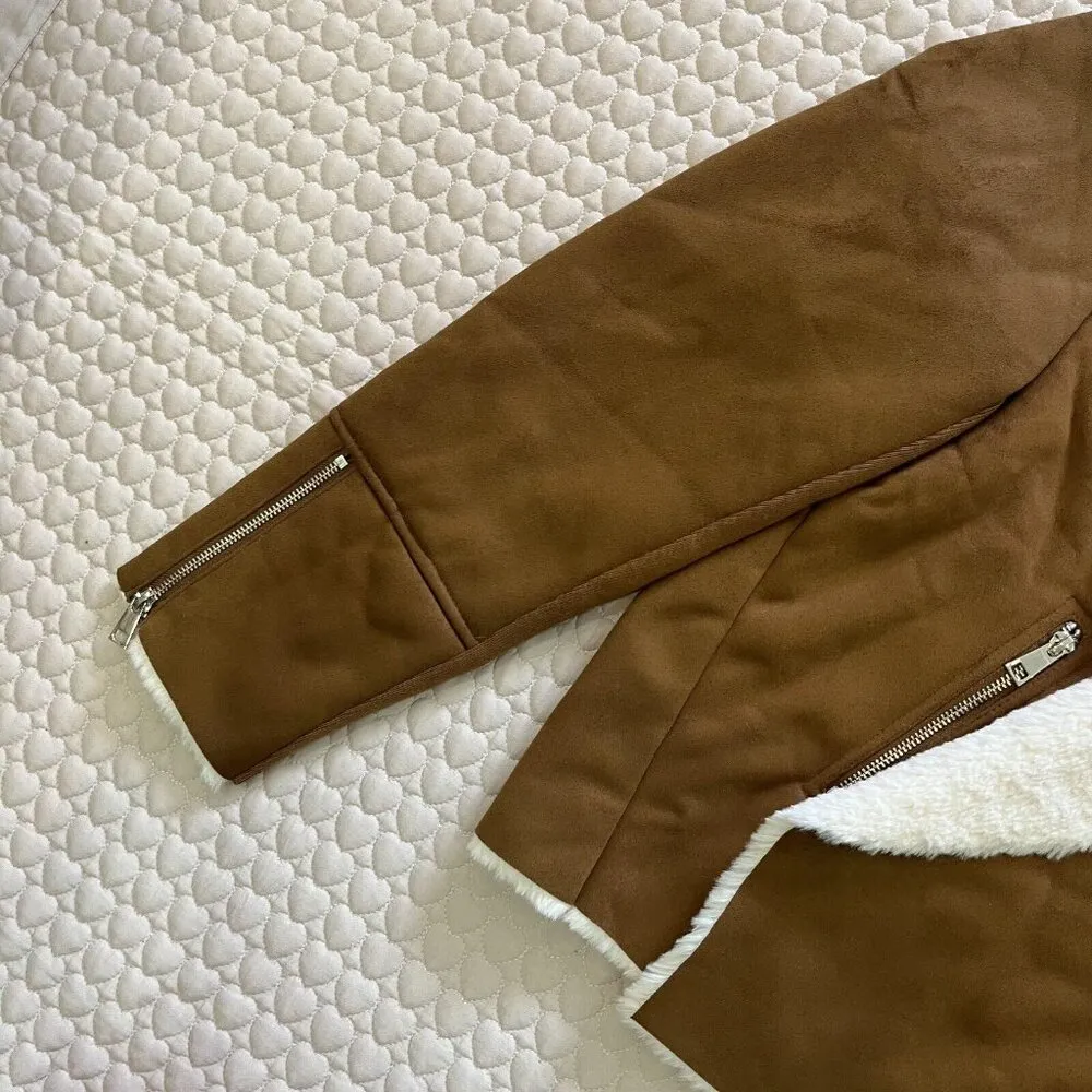 NWT Women's RIVER ISLAND AVIATOR FAUX Sheepskin JACKET UK Size 12 - Image 5