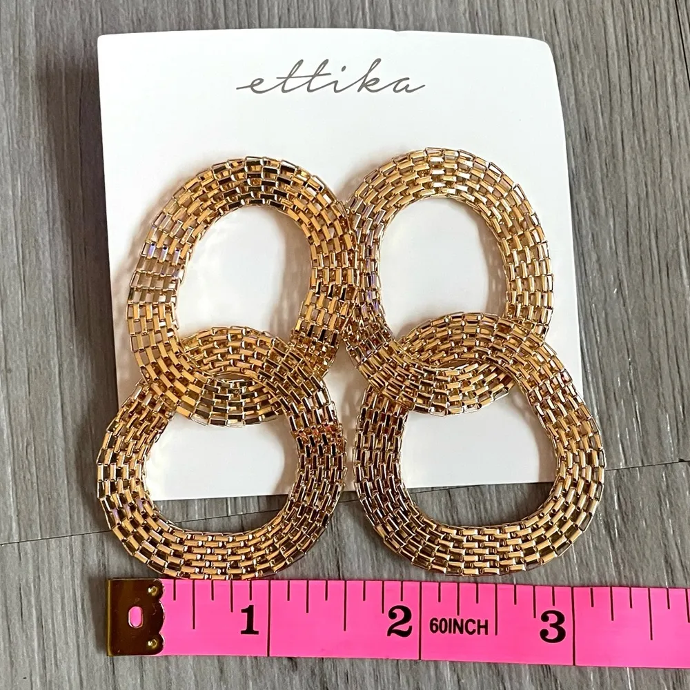 Ettika Gold Plated Double Hoop Oval Mesh Dangle Earrings - Image 3