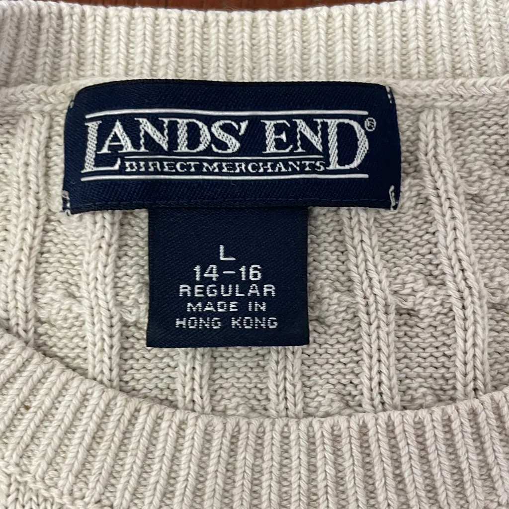 Lands' End Cable Knit Sweater Off White Beige Large 14-16 womens fisherman - Image 2