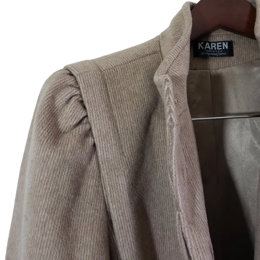 KAREN Women's Medium Tan Pinstripe Button Front, Vintage Coat - Image 4