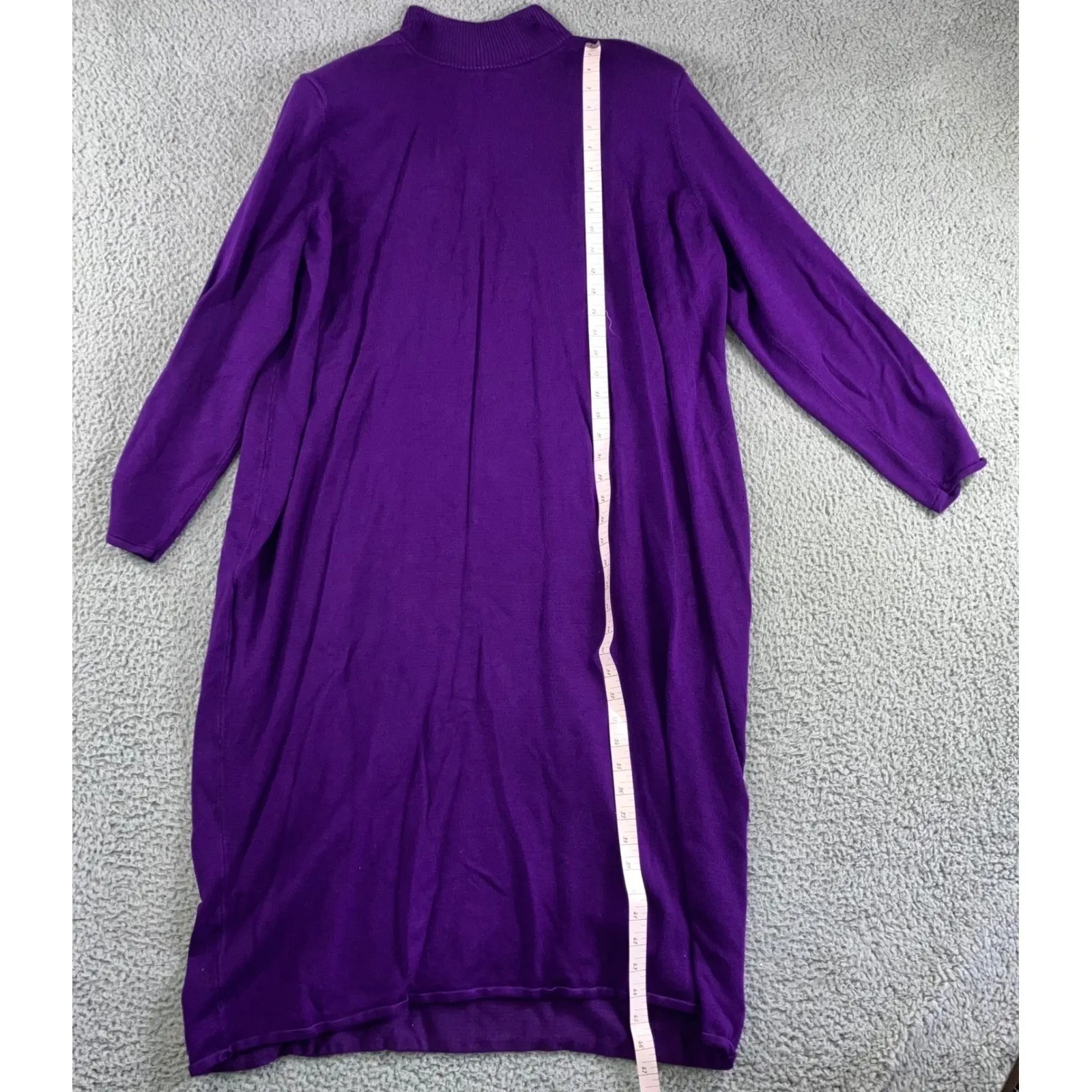 Sergio Hudson Strong Shoulder Sweater Dress 4X Mock Neck Midi Long Sleeve Knit Purple - Image 4