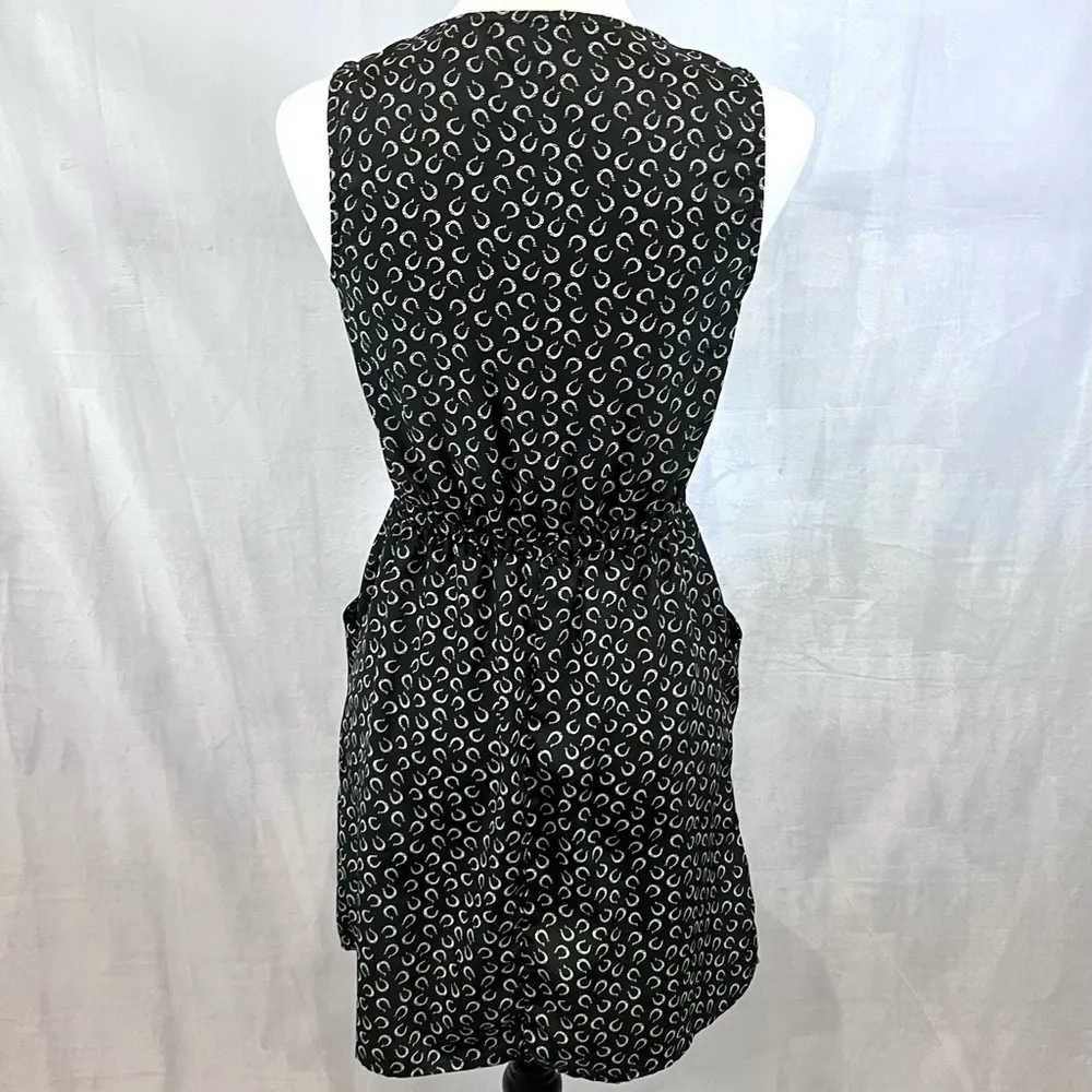 Black and white lucky horseshoe print dress with pockets size small - Image 3