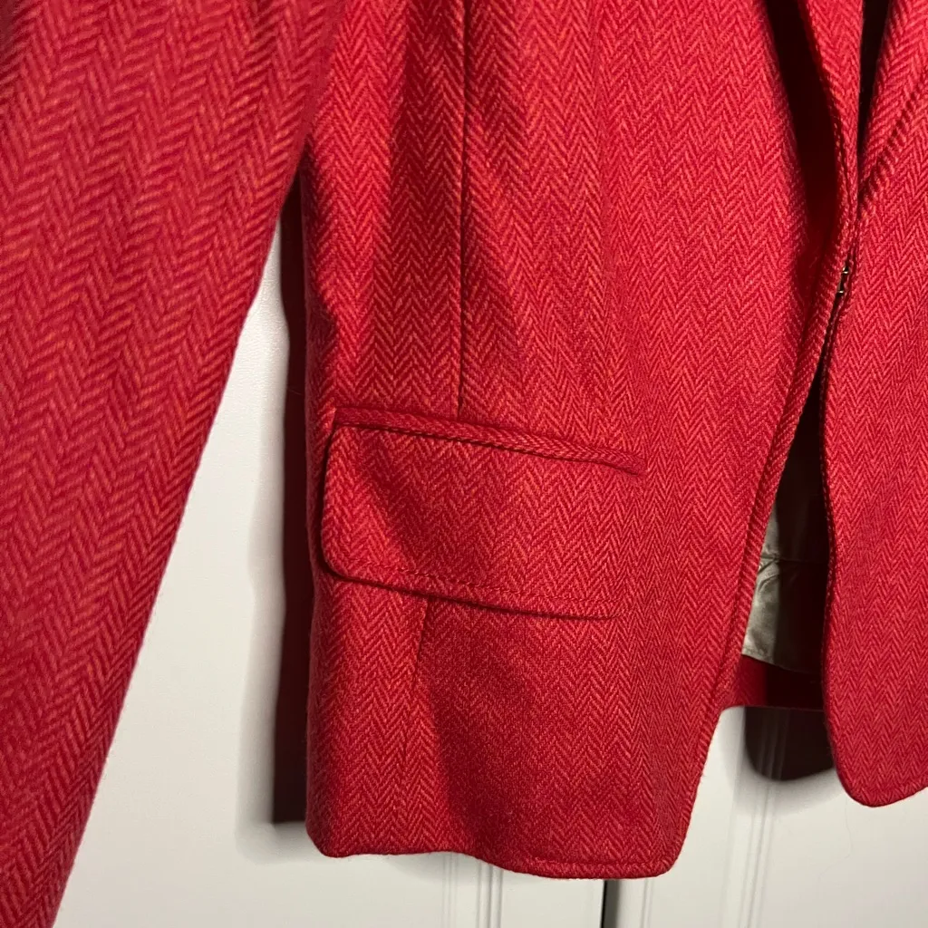 J.Crew 100% Wool Red Herringbone Blazer | Size 4 - Image 9