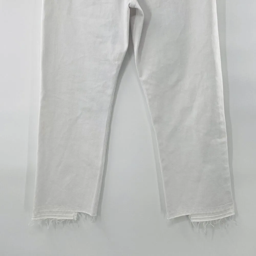 NEW FRAME Le Hollywood High Waist Ripped Crop Straight Leg Jeans Blanc Rips 25 - Image 13