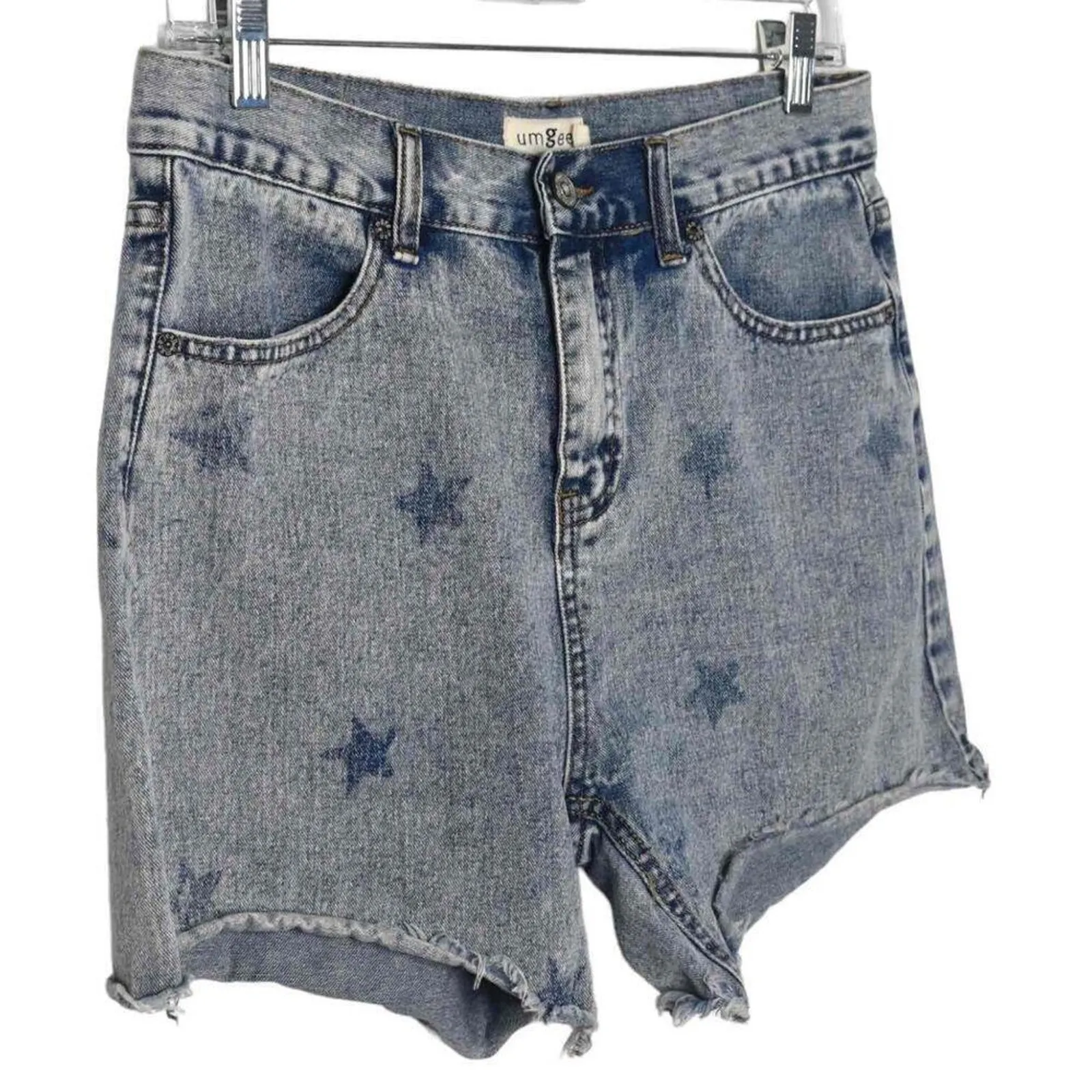 Umgee Womens Star Print Denim Frayed Hem High‎ Rise Shorts 5 Inch Inseam Size 3 - Image 3