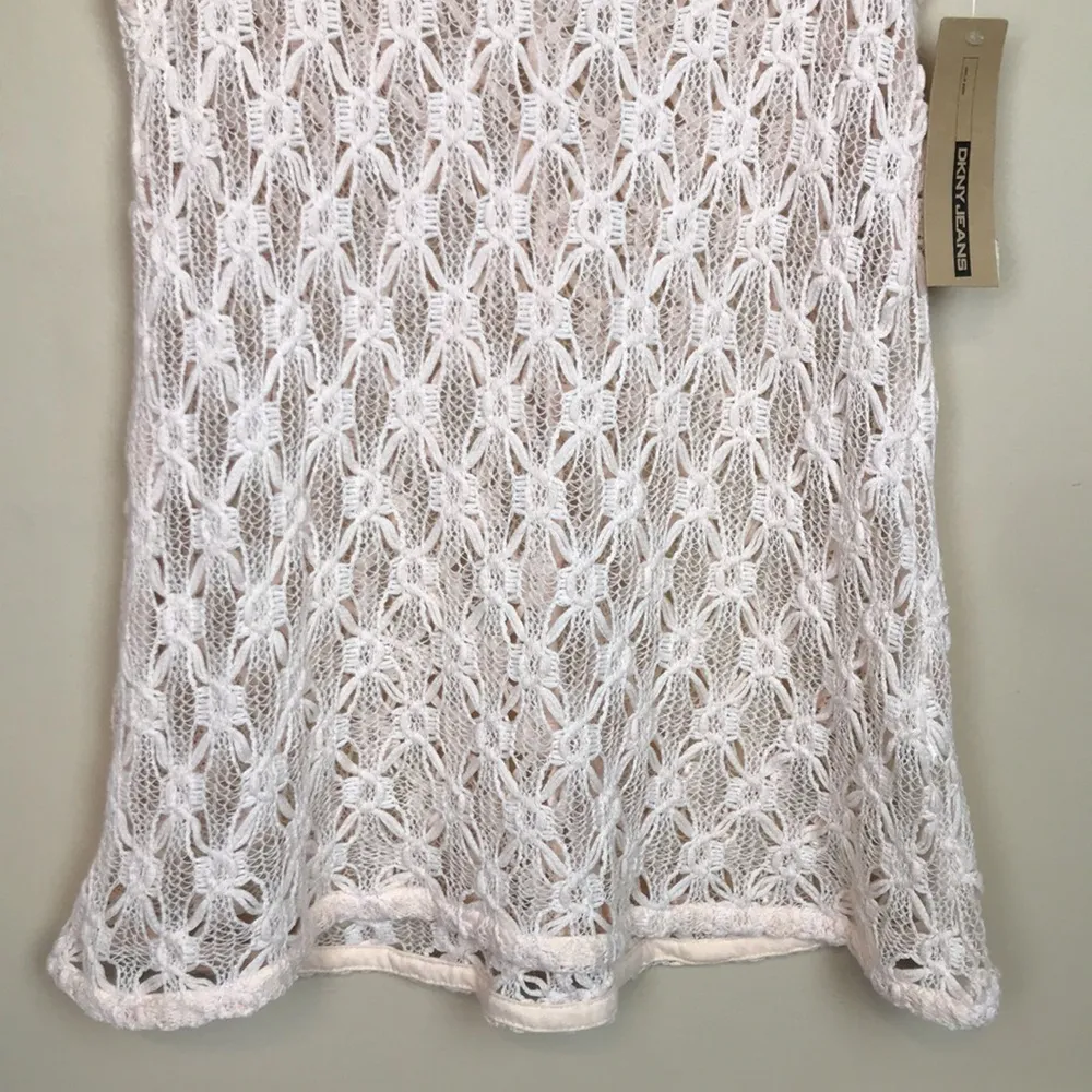 NWT DKNY Jeans Women’s Open Knit Cream Beach Cover-Up Tunic Tank Top - Image 3