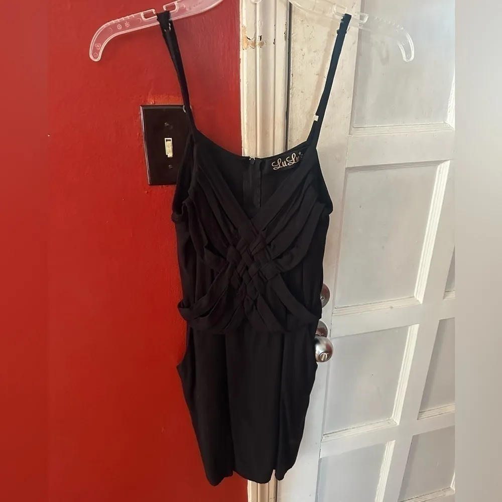 Lulu’s Black Sleeveless Y2K Black Mini Dress with Basket Weave Detailing - Image 2