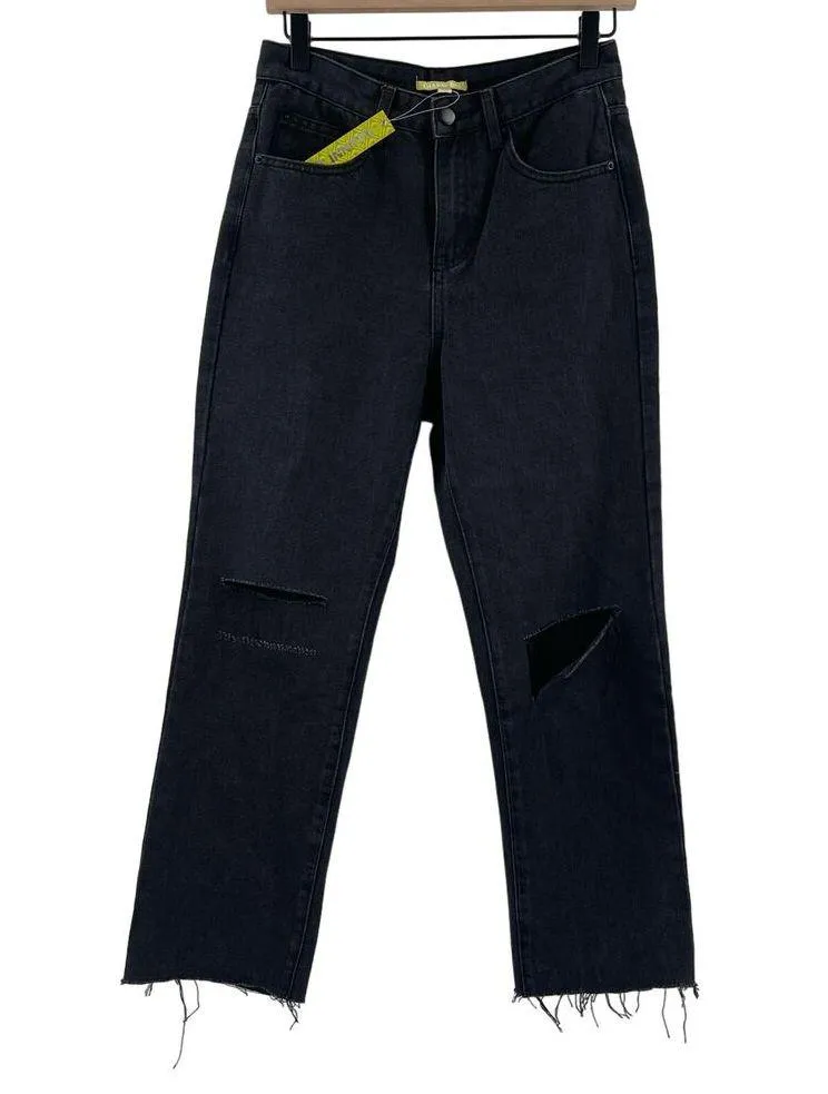 GIANNI BINI Jeans Denim Size 27 Stella Raw Hem Gray Black 100% Cotton Crop NWT - Image 2