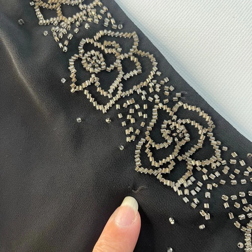 Vtg Y2K Alex Evenings Beaded Dress Sz 10 Whimsigoth Flapper Formal Sheer Hanky - Image 8