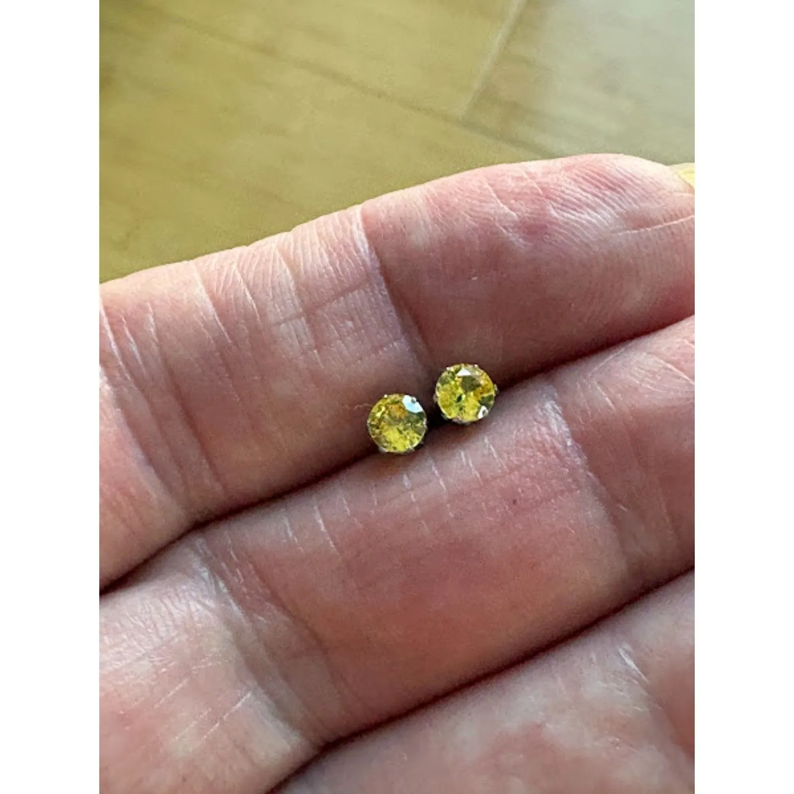 Cubic Zirconia Stainless Steel Stud Earrings Yellow - Image 3