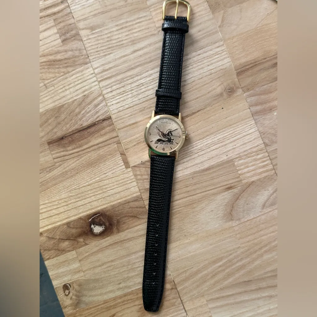 Wittnauer Longines Pegasus New NOS Vintage Watch
IOB Gold Dial Leather Strap - Image 8