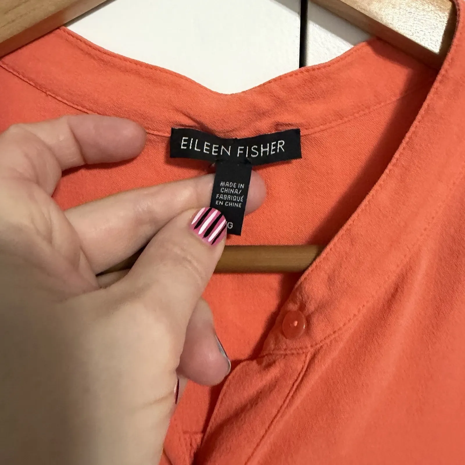 EILEEN FISHER Sleeveless Mandarin Collar Button Large Orange Silk Blend Women - Image 4