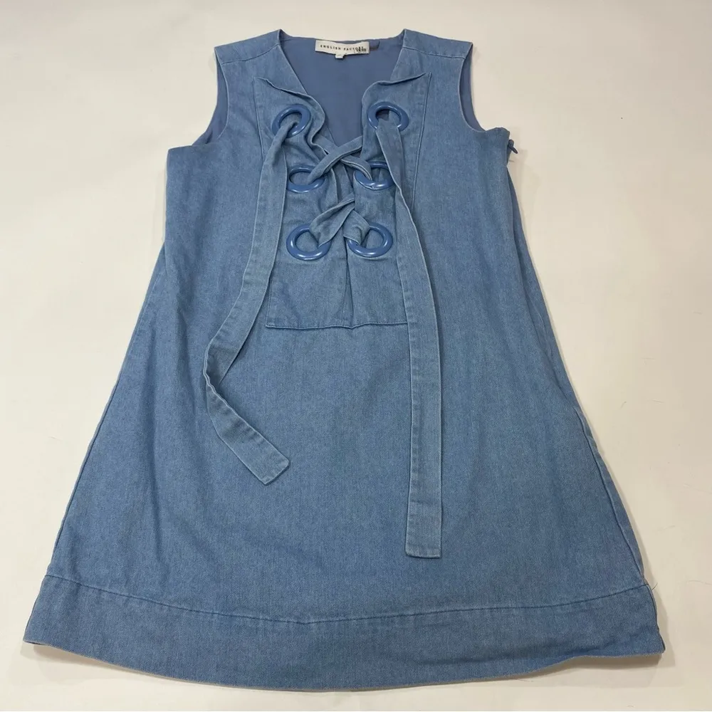 English Factory DENIM LACE UP MINI DRESS Size XS - Image 3