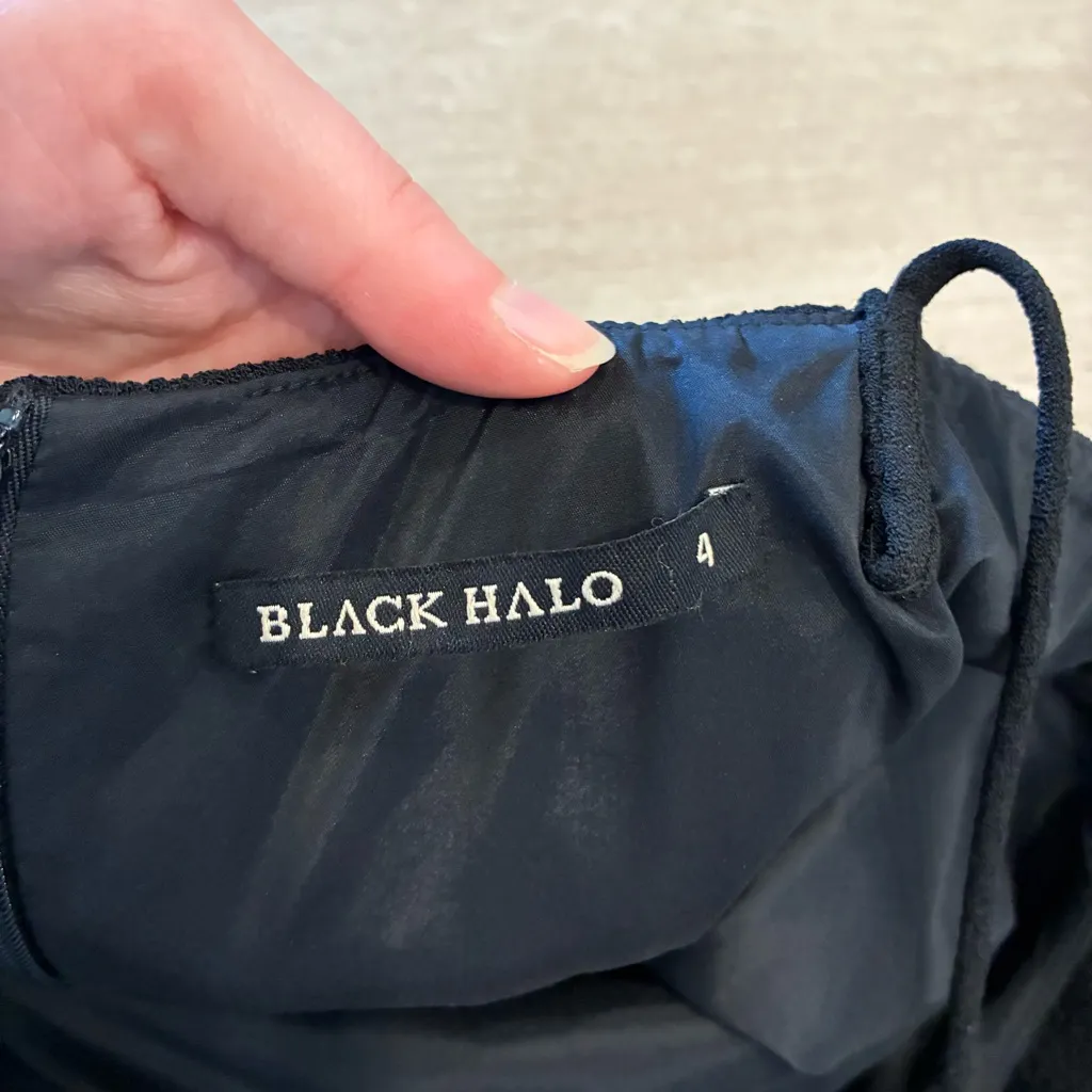 Black Halo A-line Halter High Neck Sleeveless Midi Dress Cocktail Size 4 - Image 3