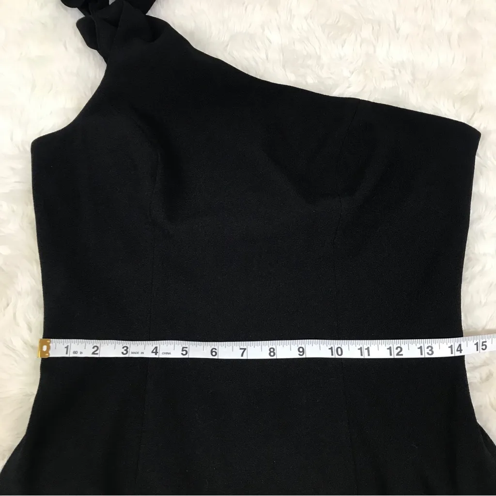 DRESS THE POPULATION TIffany Black One Shoulder Midi Dress Cocktail Party Medium - Image 16
