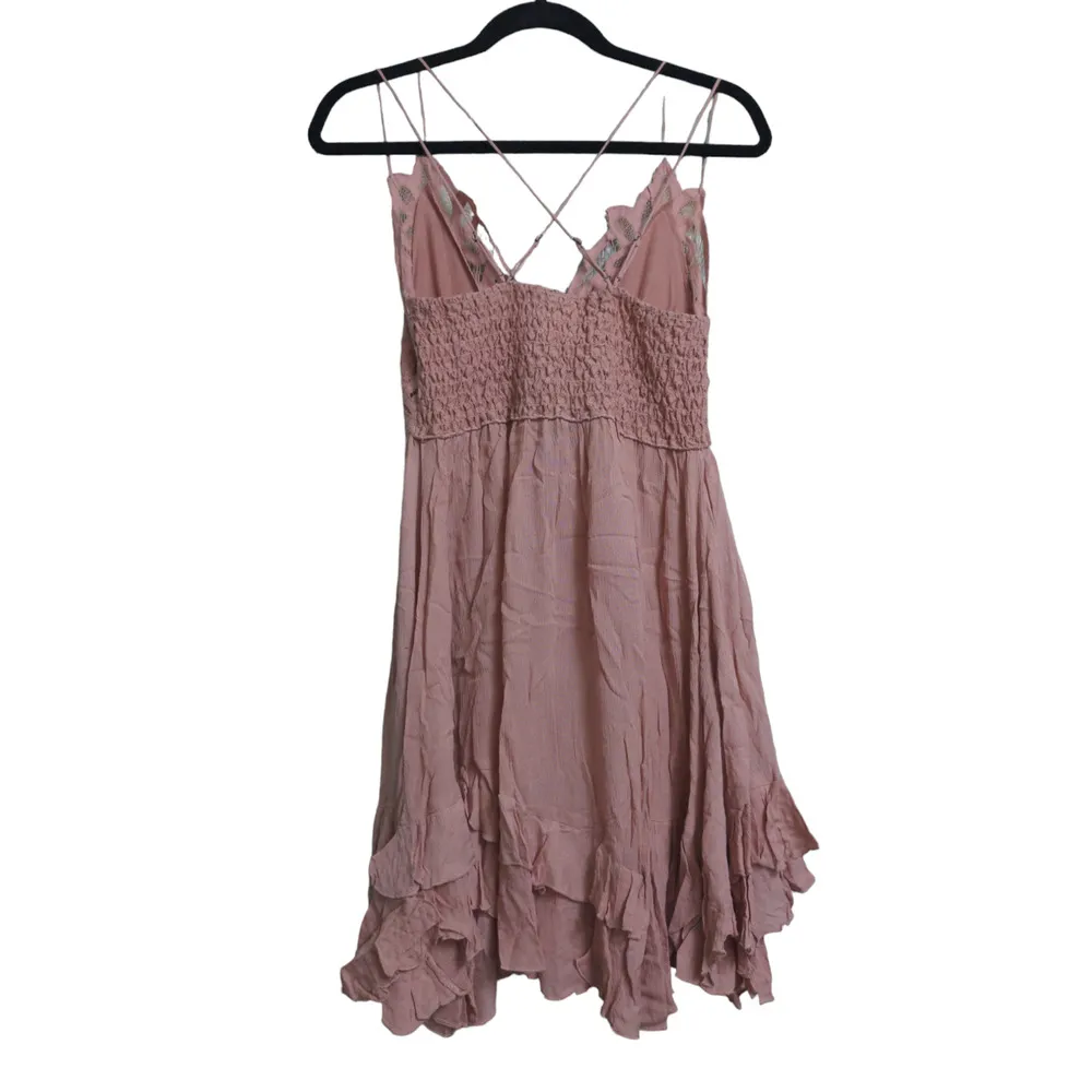 Free People Adella Slip Dress Mini Rose Lace Adjustable Ruffle Smocked S New - Image 6