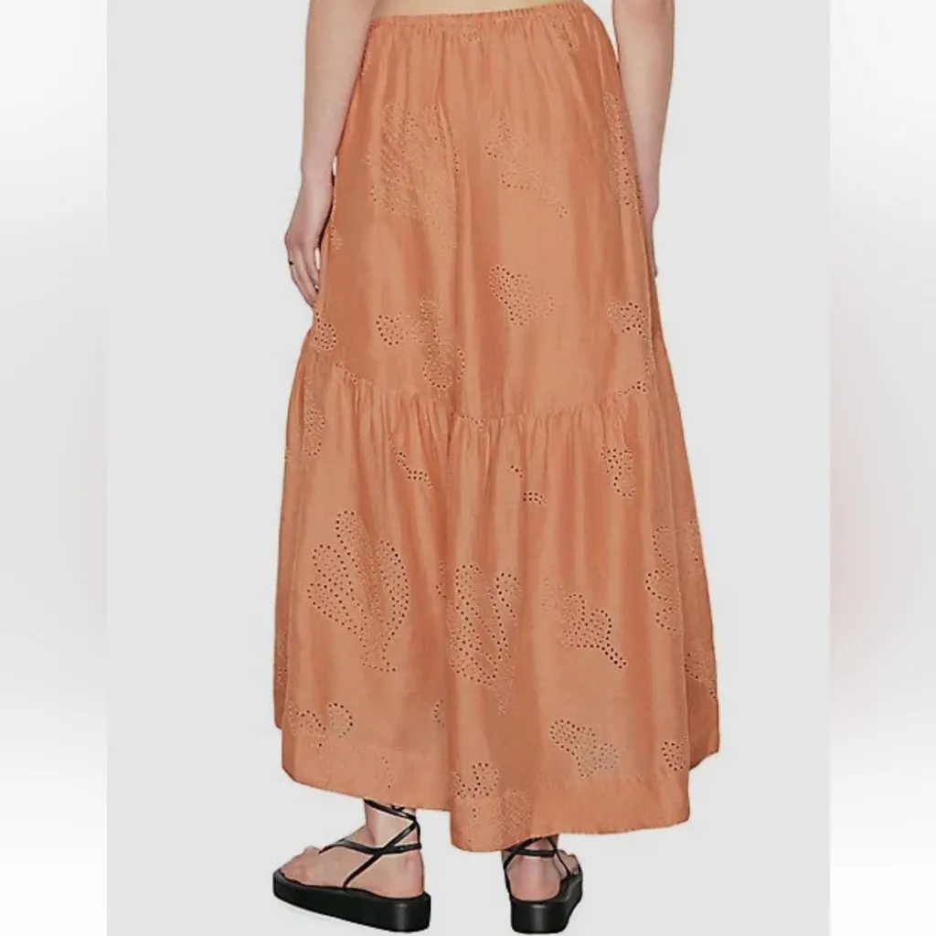Frame Women's Orange Eyelet Tiered Maxi Skirt Size S - Image 3