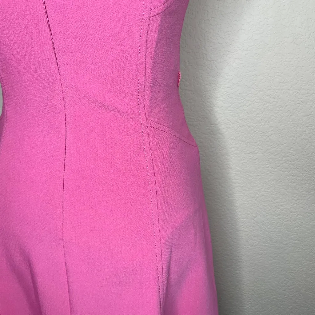 White House Black Market Pink Barbiecore Stitch Detail Midi Skater Dress 00 - Image 6