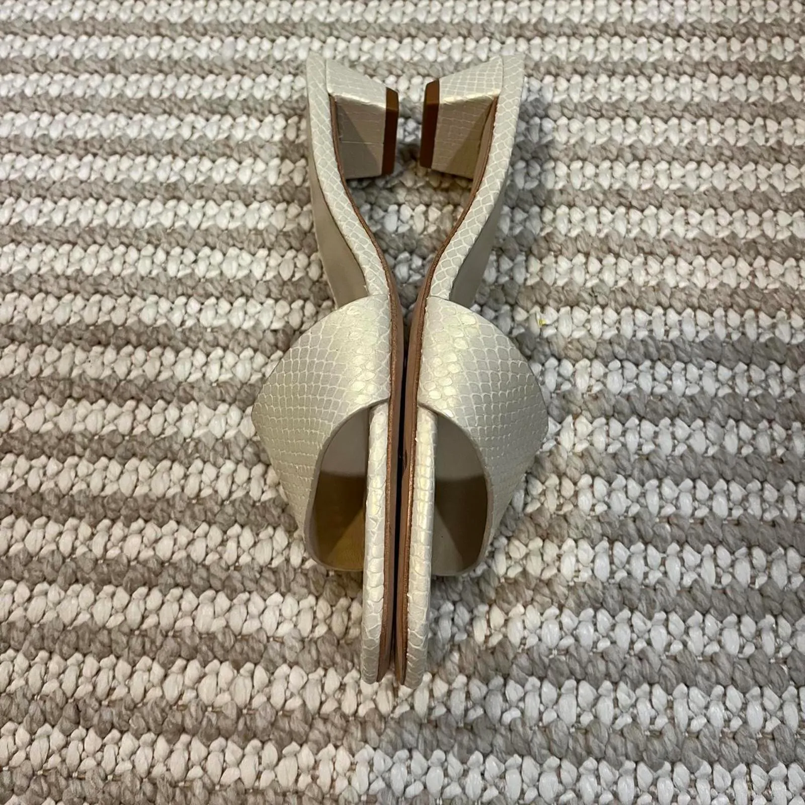 Reformation Christina Heeled Sandal in Almond Snake Emboss - Image 4