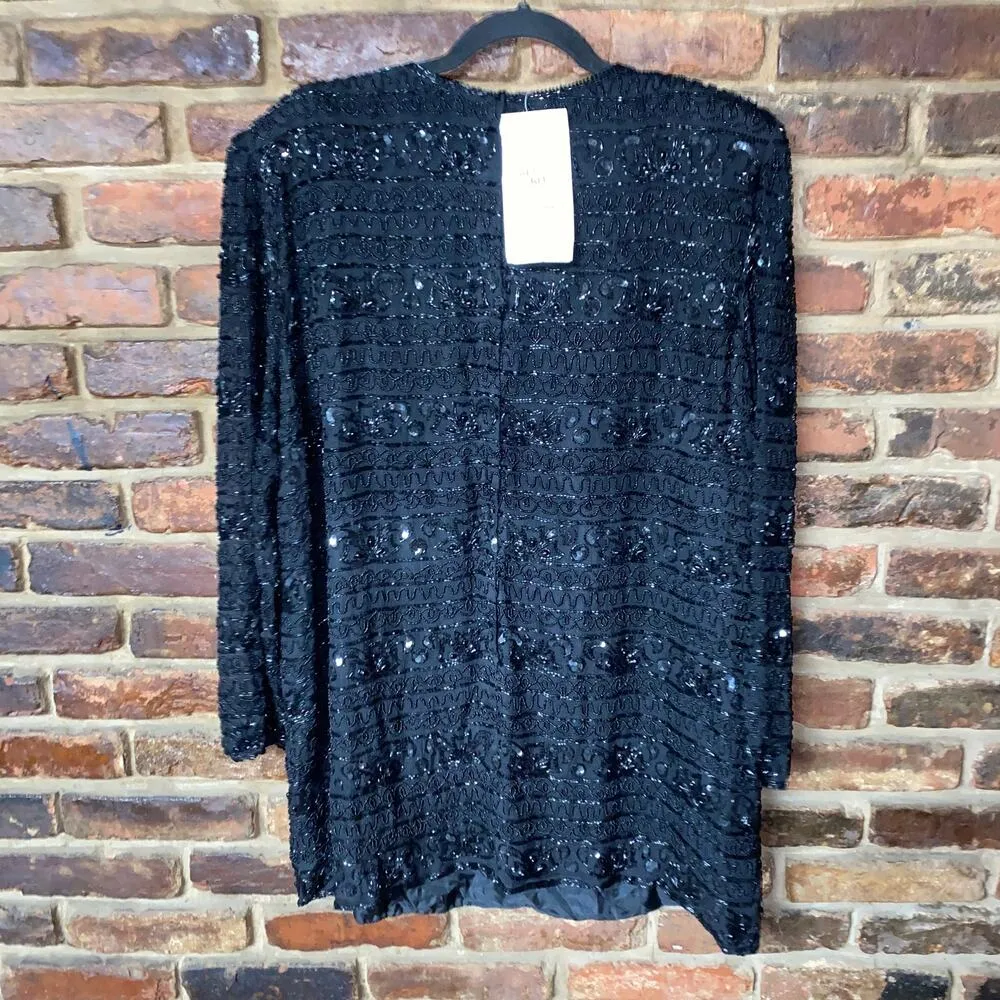 NWT Stenay Patra Black Embellished Beaded Silk Long Sleeve Blouse Womens Size 2X - Image 7